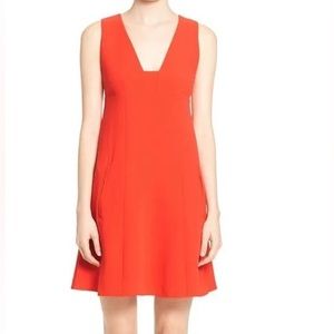Alexander Wang Orange Red Matte Crepe Plunge Flare A-line Dress